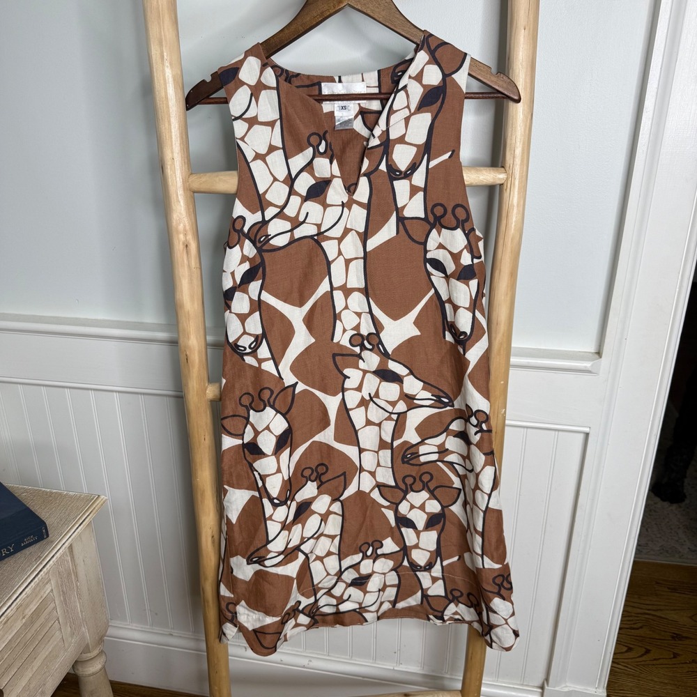 Corey Lynn Calter Womens XS Giraffe Print Cotton V-Neck Sleeveless Shift Dress